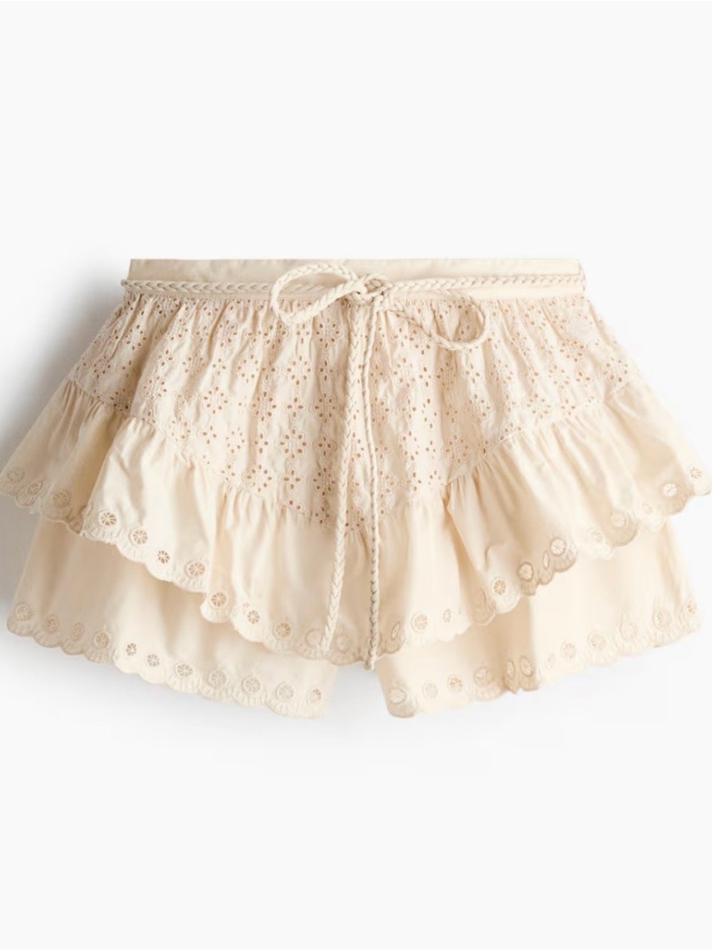 H&M Eyelet Embroidered Cotton Shorts Size M NWT (Light Beige) - Picture 9 of 16